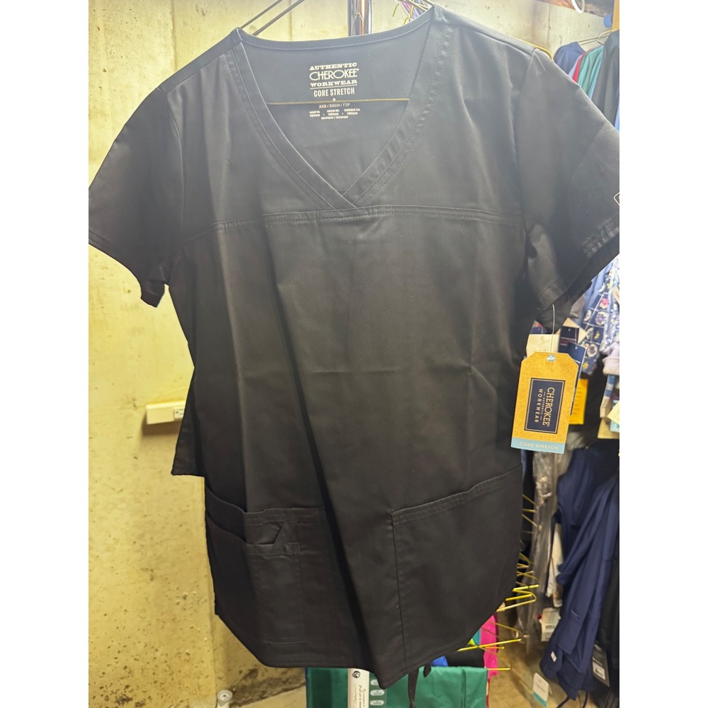 Cherokee Workwear Core Stretch Black Scrub Set V-Neck Top Pants 4727 4044 XXS